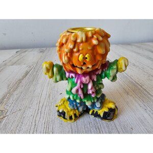Vintage melted pumpkin scarecrow candle‎ holder stick Halloween decor unique